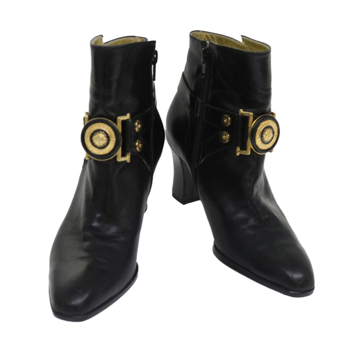 VERSACE Boots Leather 36 Black Auth hk1043