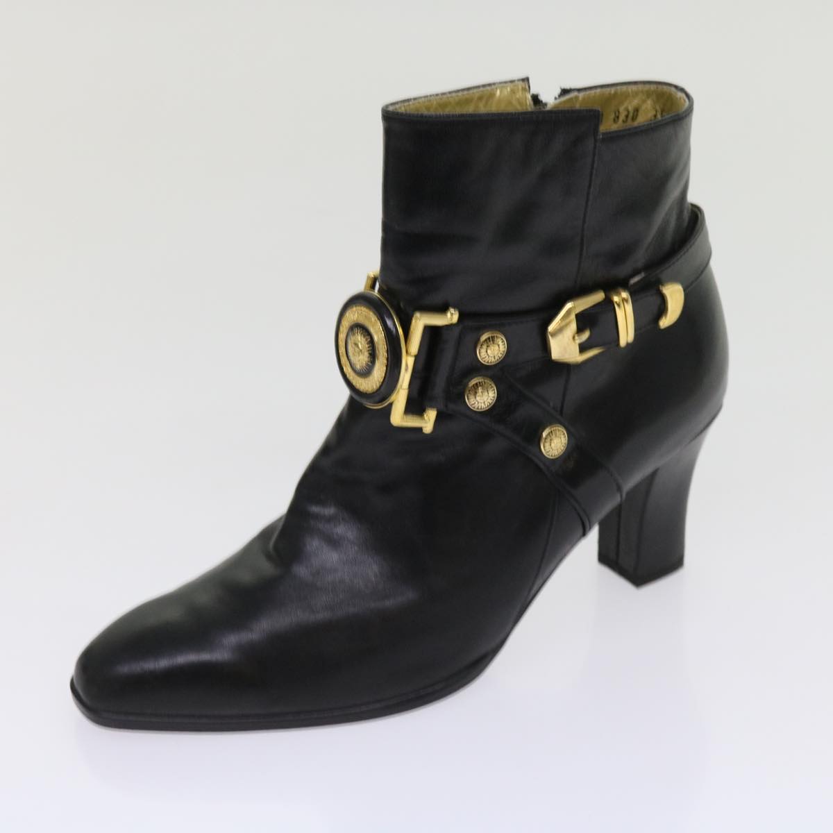 VERSACE Boots Leather 36 Black Auth hk1043