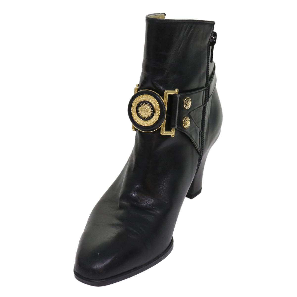 VERSACE Boots Leather 36 Black Auth hk1043