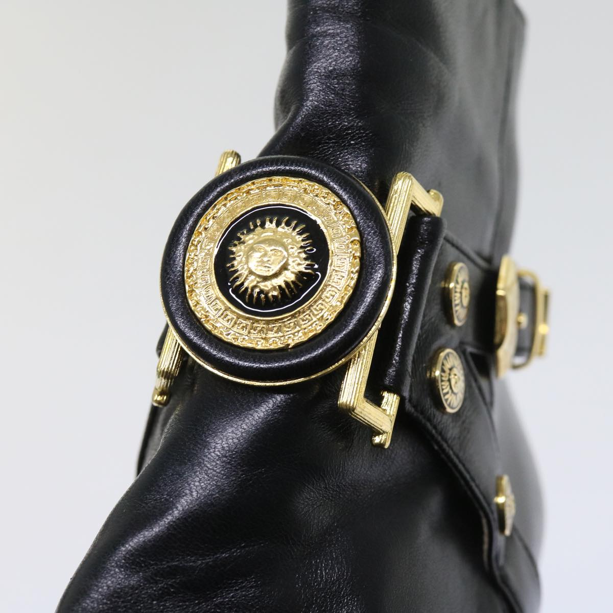 VERSACE Boots Leather 36 Black Auth hk1043