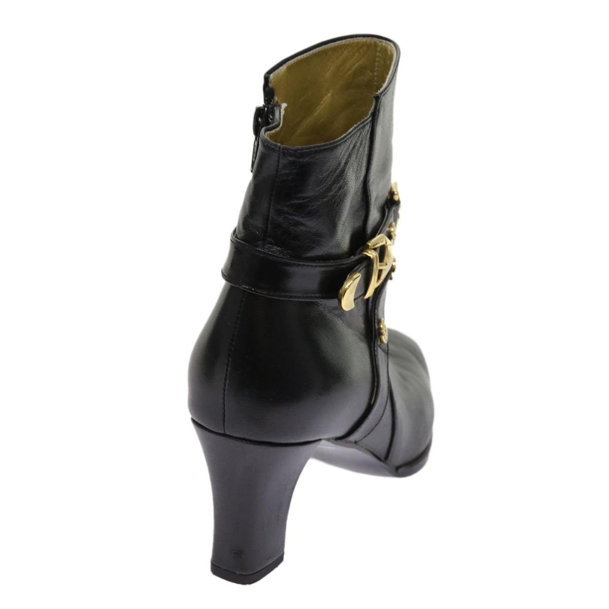 VERSACE Boots Leather 36 Black Auth hk1043