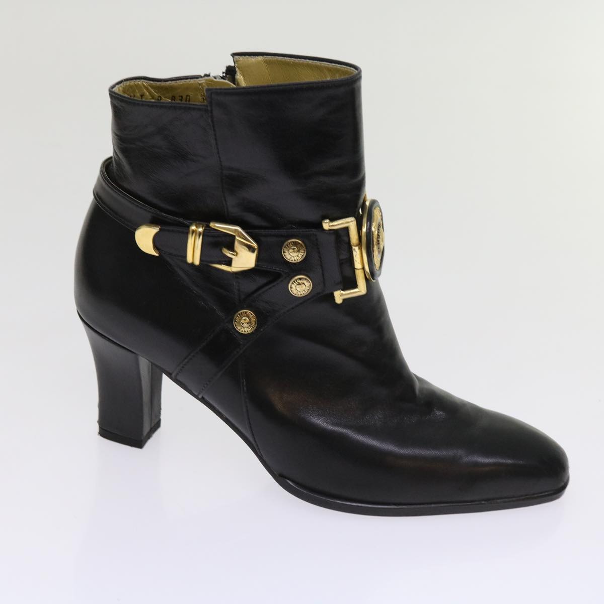 VERSACE Boots Leather 36 Black Auth hk1043