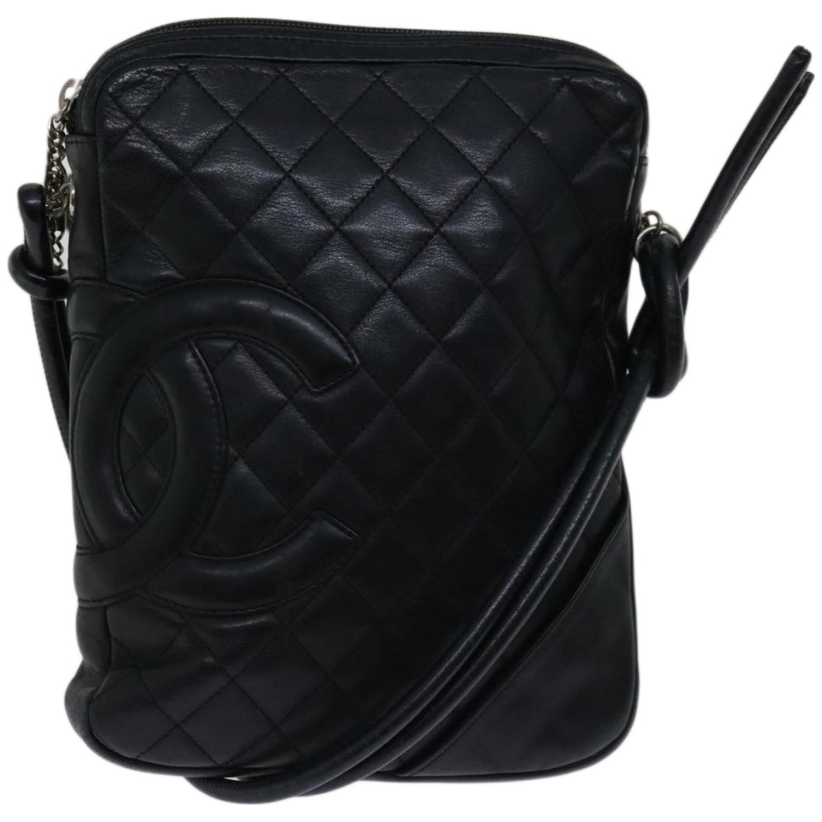 CHANEL Cambon Line Shoulder Bag Leather Black CC Auth hk1072