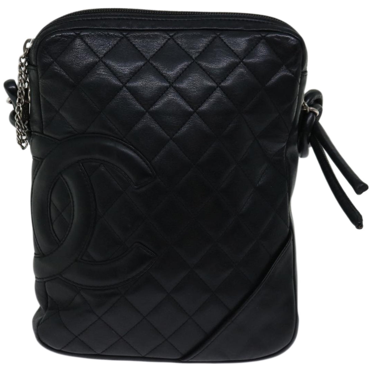 CHANEL Cambon Line Shoulder Bag Leather Black CC Auth hk1072