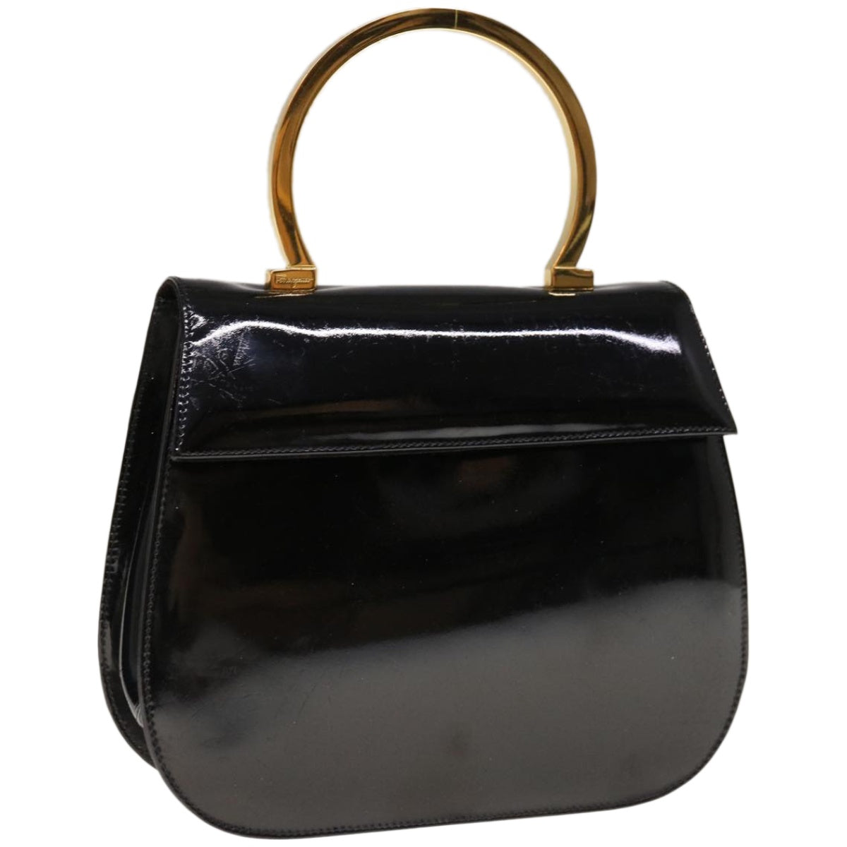 Salvatore Ferragamo Hand Bag Patent leather Black Auth hk1083