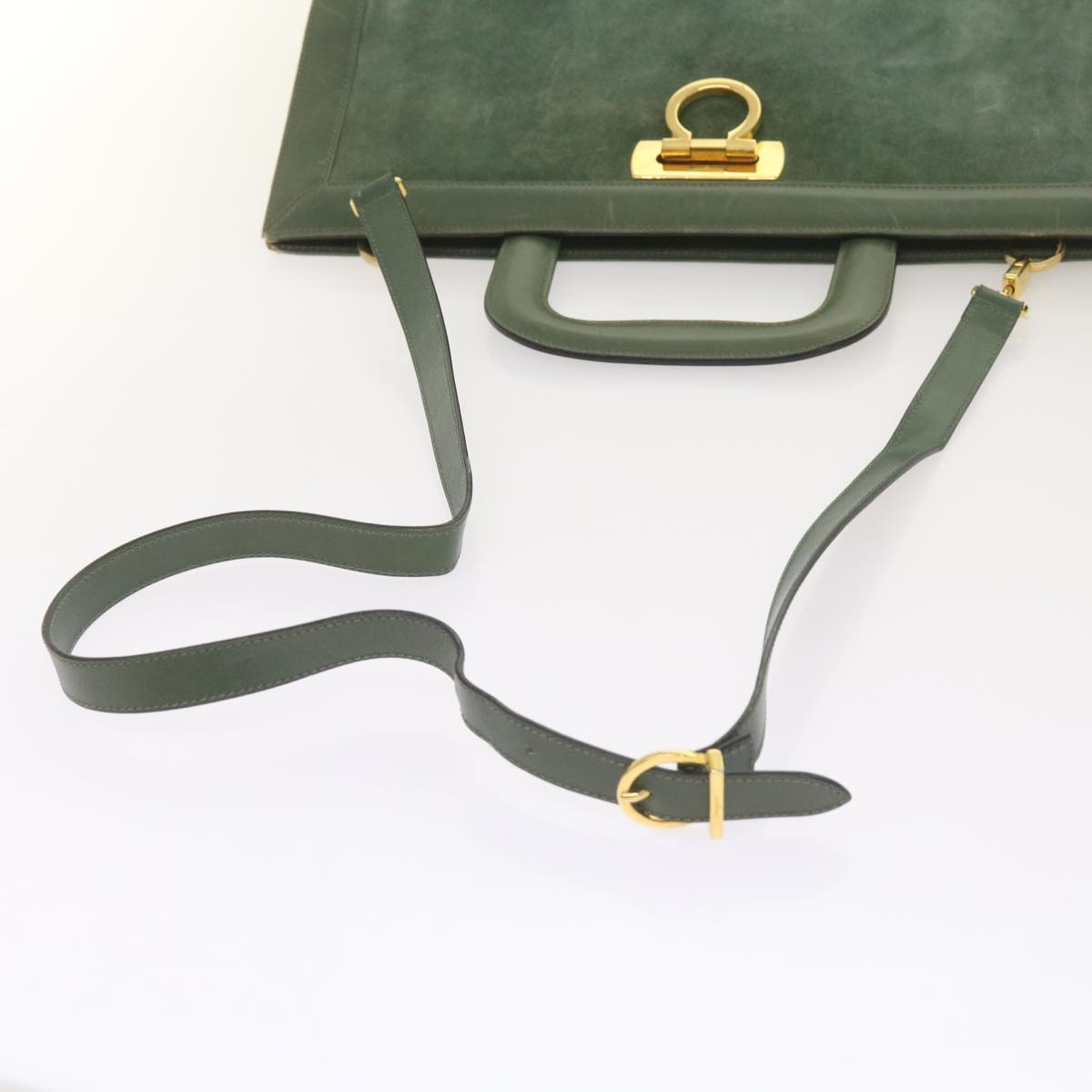 Salvatore Ferragamo Gancini Hand Bag Suede 2way Green Auth hk1084