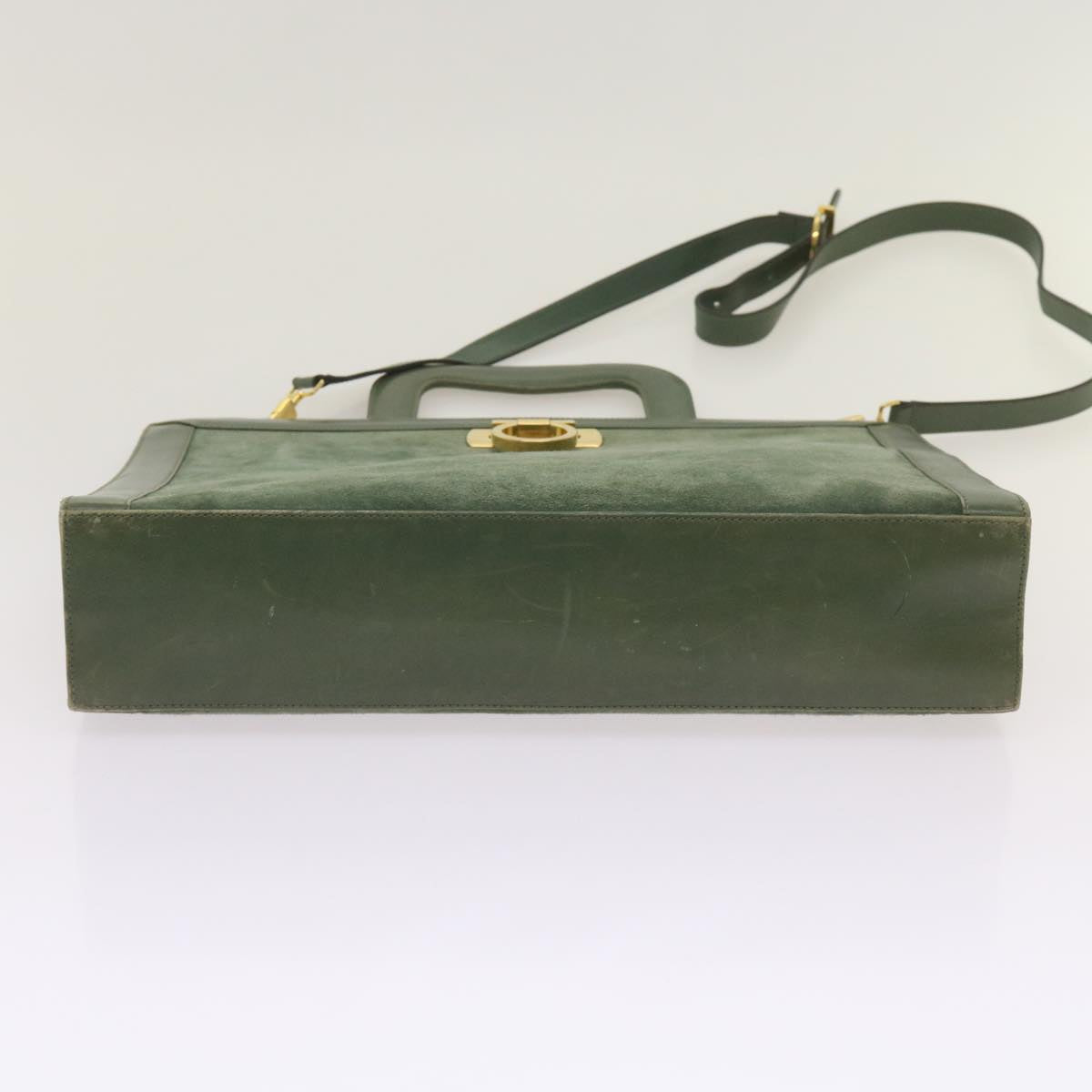 Salvatore Ferragamo Gancini Hand Bag Suede 2way Green Auth hk1084