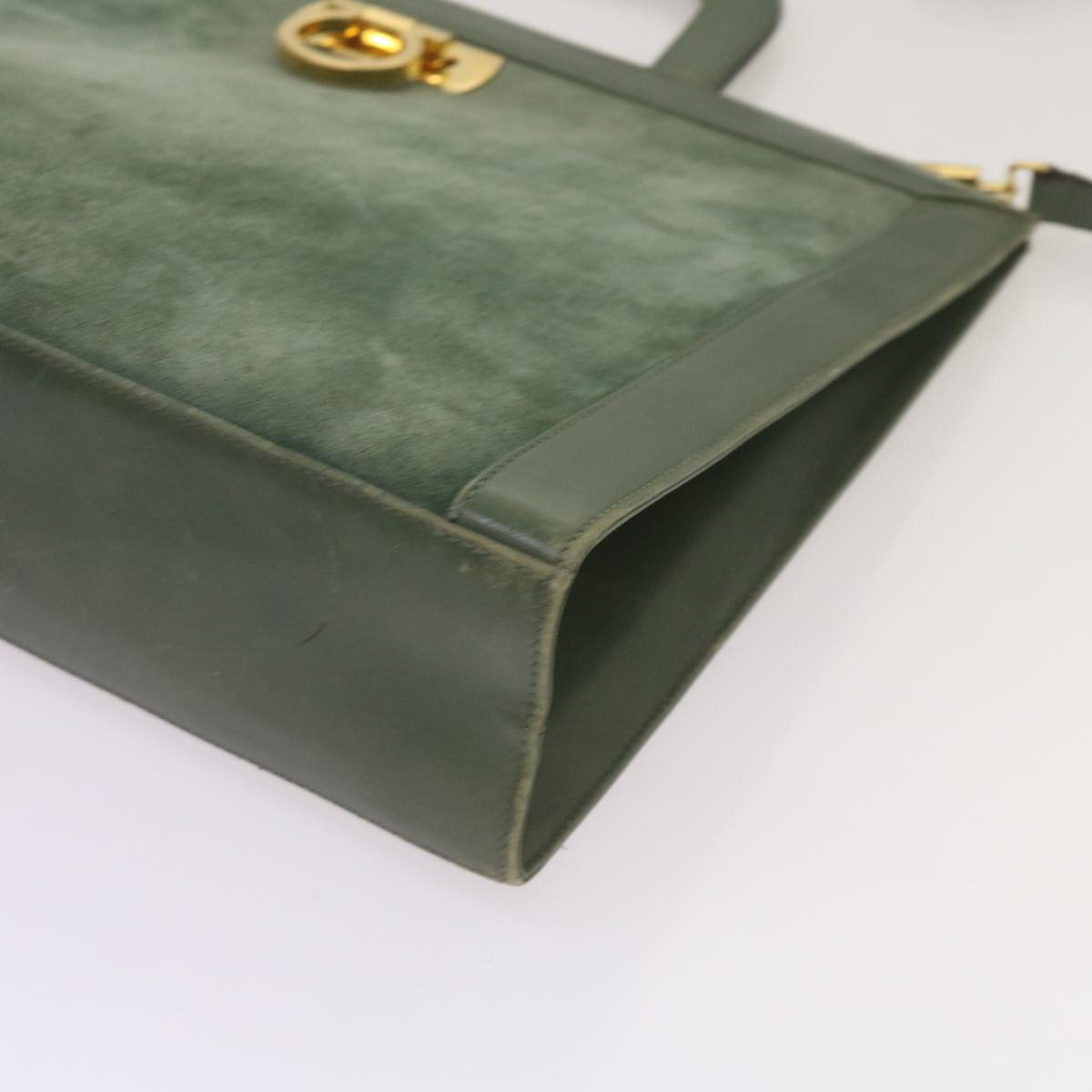 Salvatore Ferragamo Gancini Hand Bag Suede 2way Green Auth hk1084