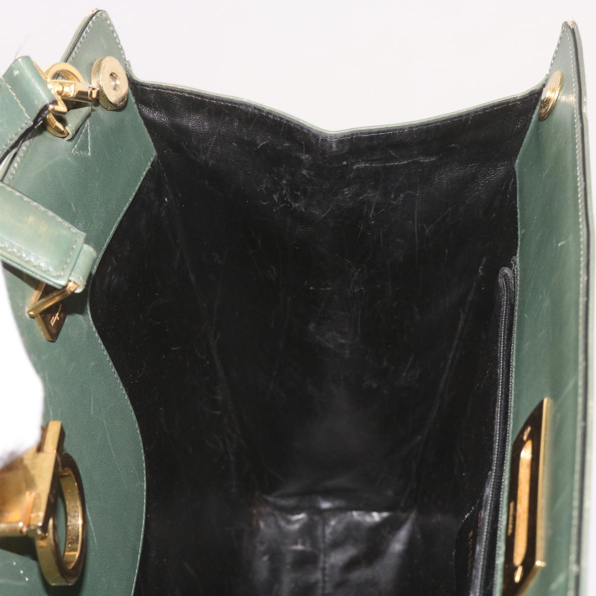 Salvatore Ferragamo Gancini Hand Bag Suede 2way Green Auth hk1084