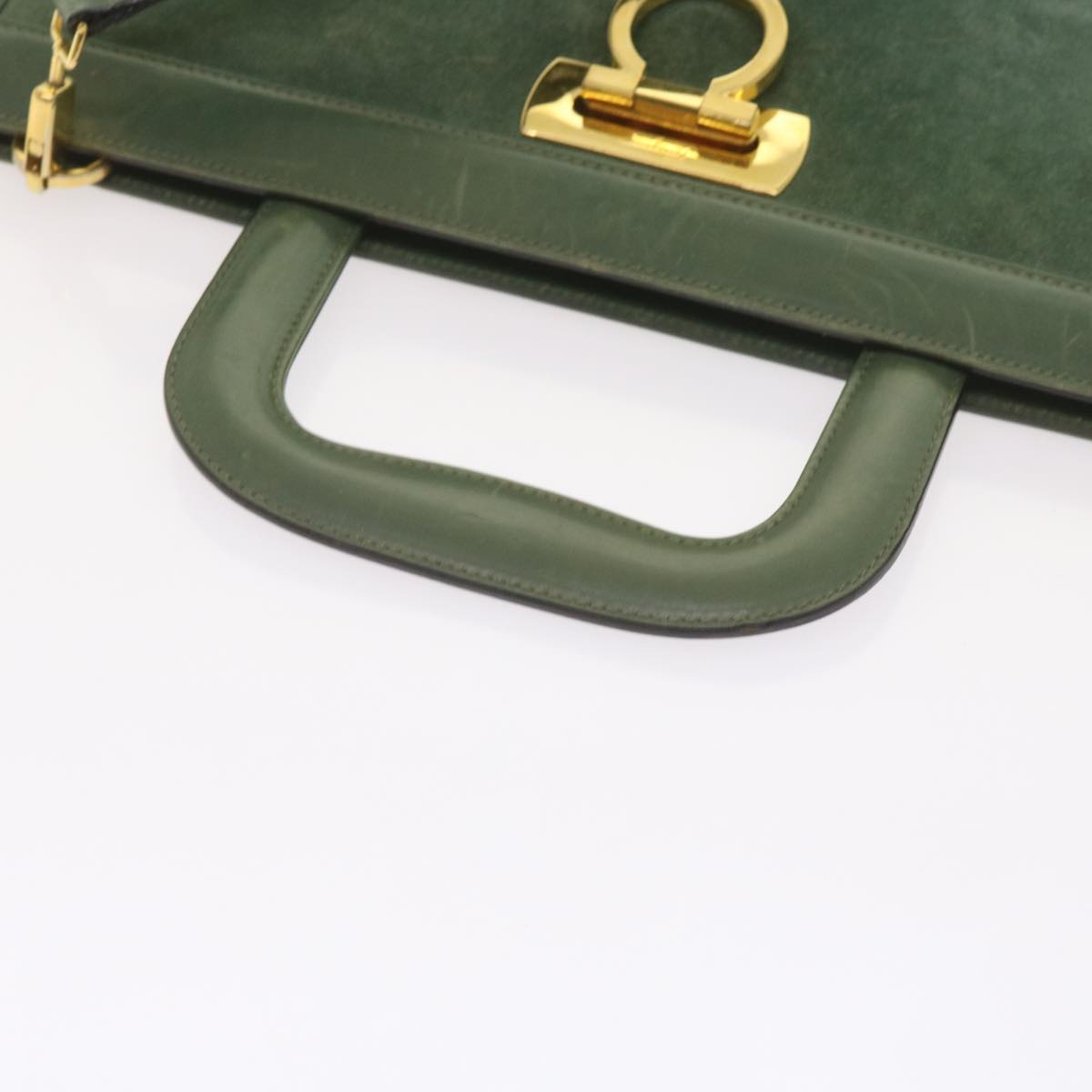 Salvatore Ferragamo Gancini Hand Bag Suede 2way Green Auth hk1084