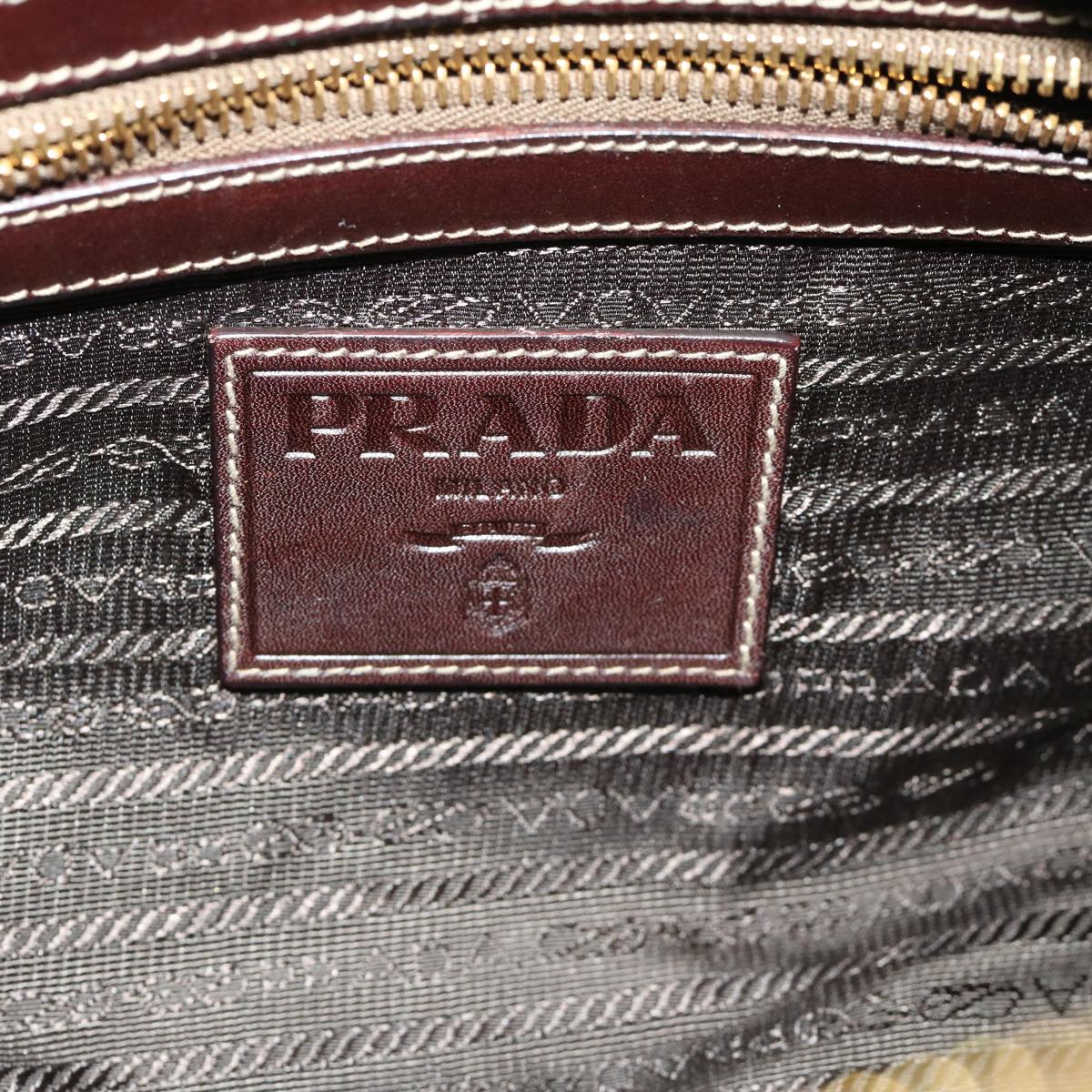 PRADA Mini Boston Bag Boston Bag Canvas Leather Brown Auth hk1091