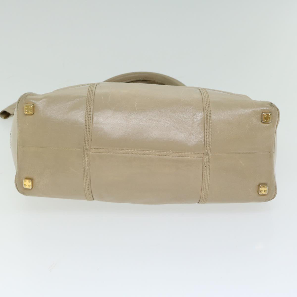 LOEWE Hand Bag Leather Beige Auth hk1095