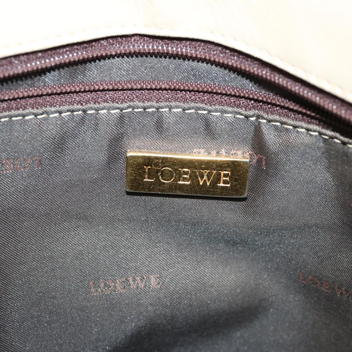 LOEWE Hand Bag Leather Beige Auth hk1095