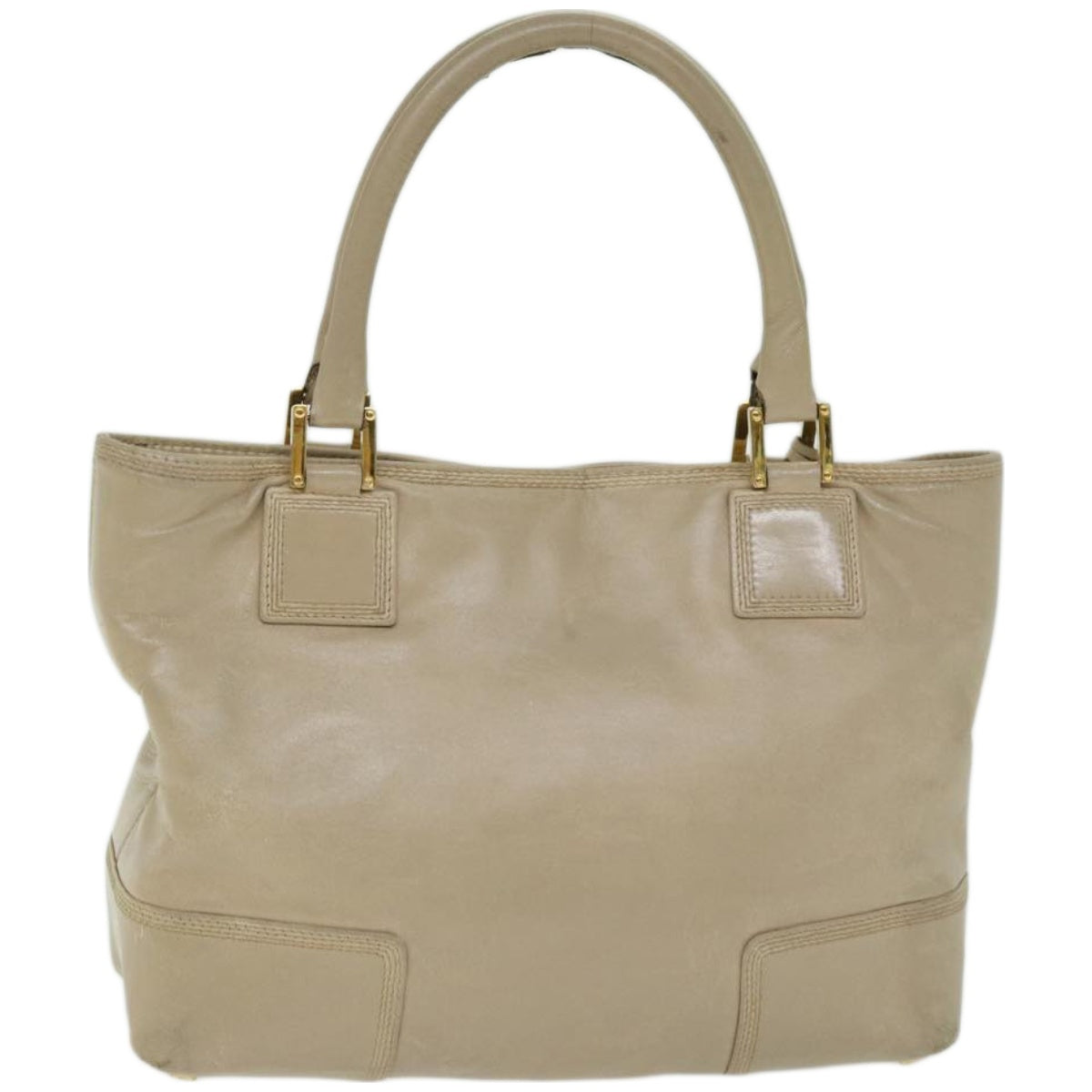 LOEWE Hand Bag Leather Beige Auth hk1095