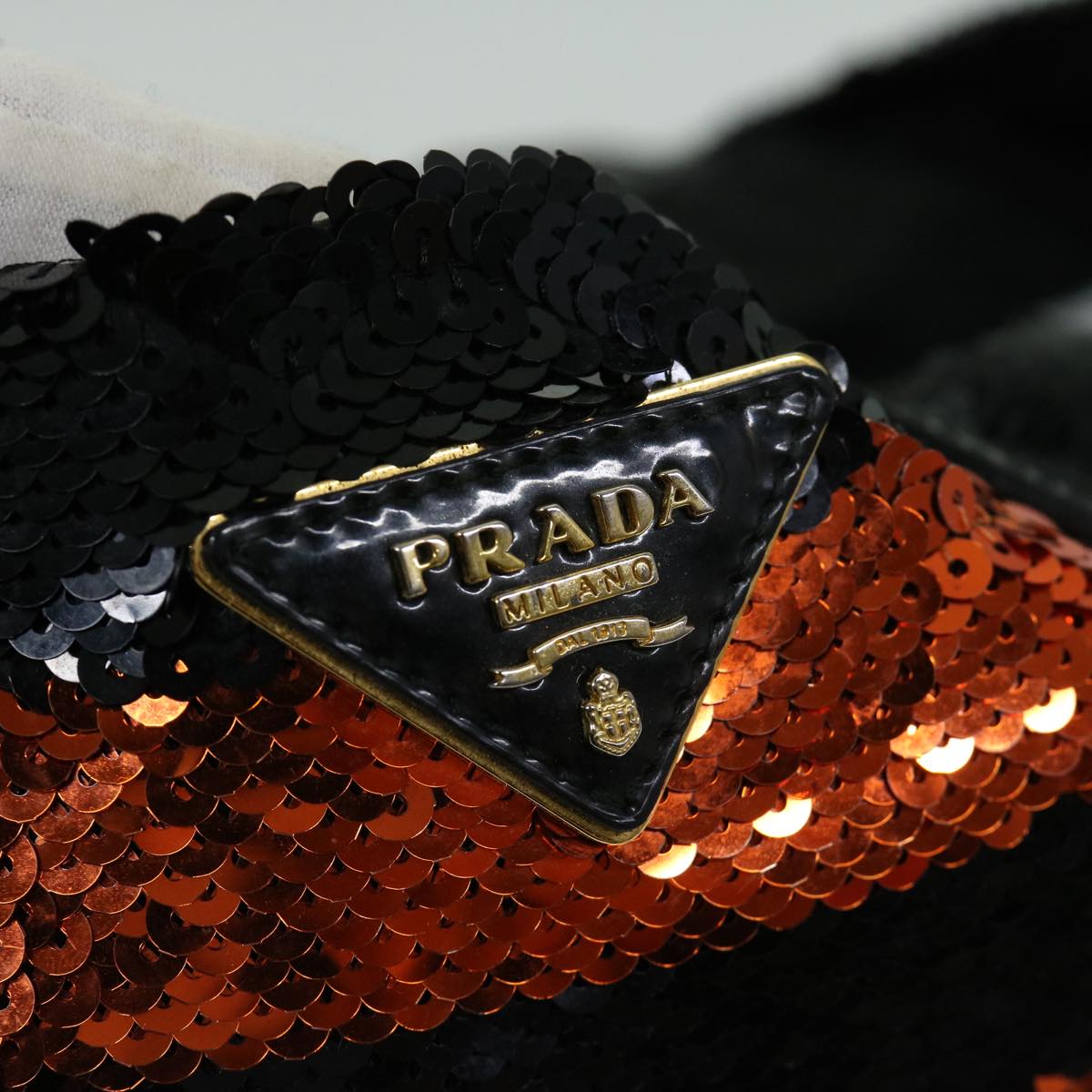 PRADA Sequin Tote Bag Nylon Orange Auth hk1096