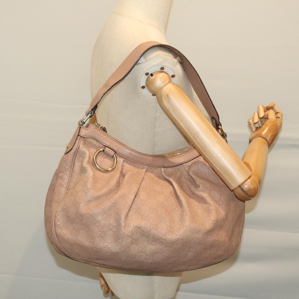 GUCCI Guccissima GG Canvas Shoulder Bag Beige 232955 Auth hk1103