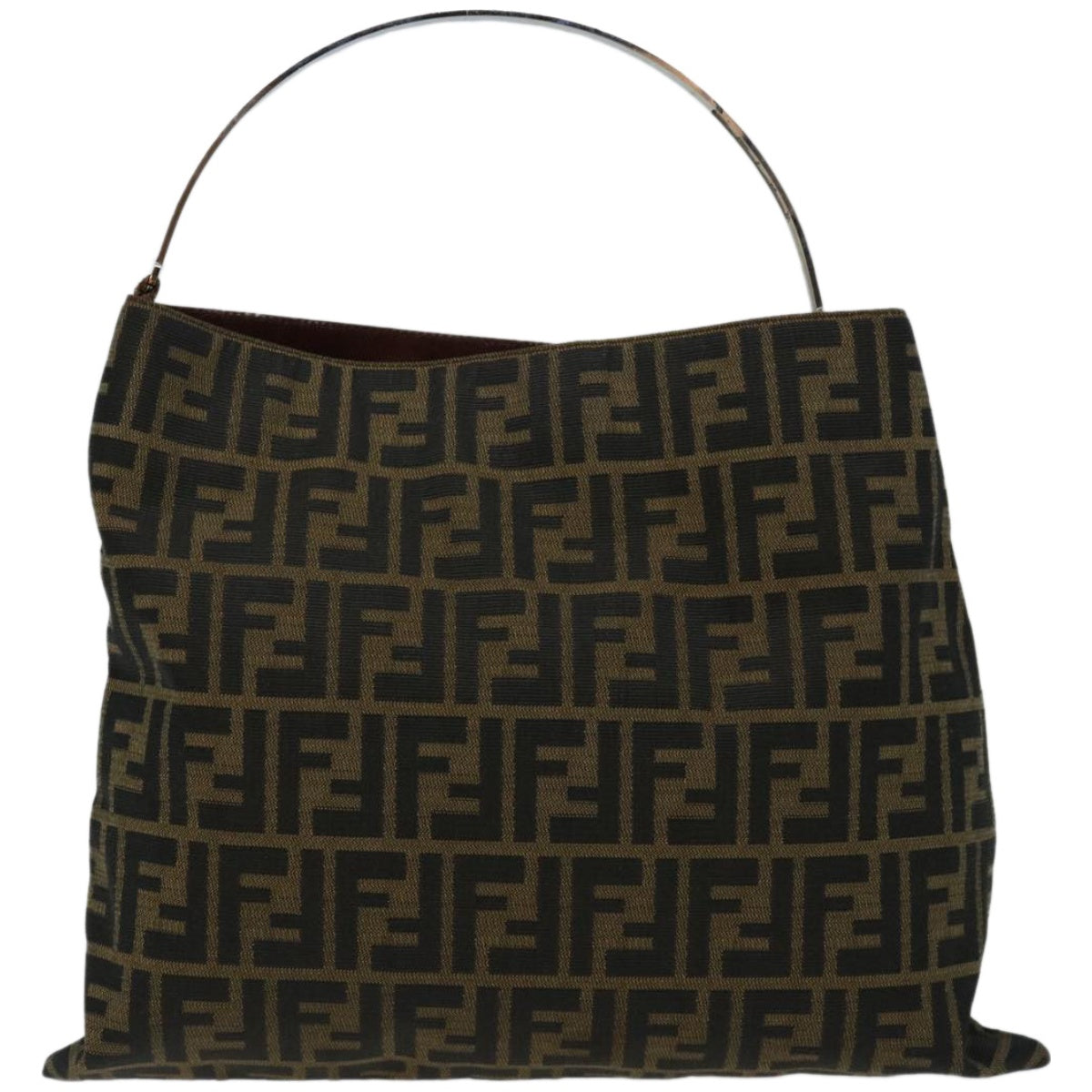 FENDI Zucca Canvas Hand Bag Black Brown Auth hk1112