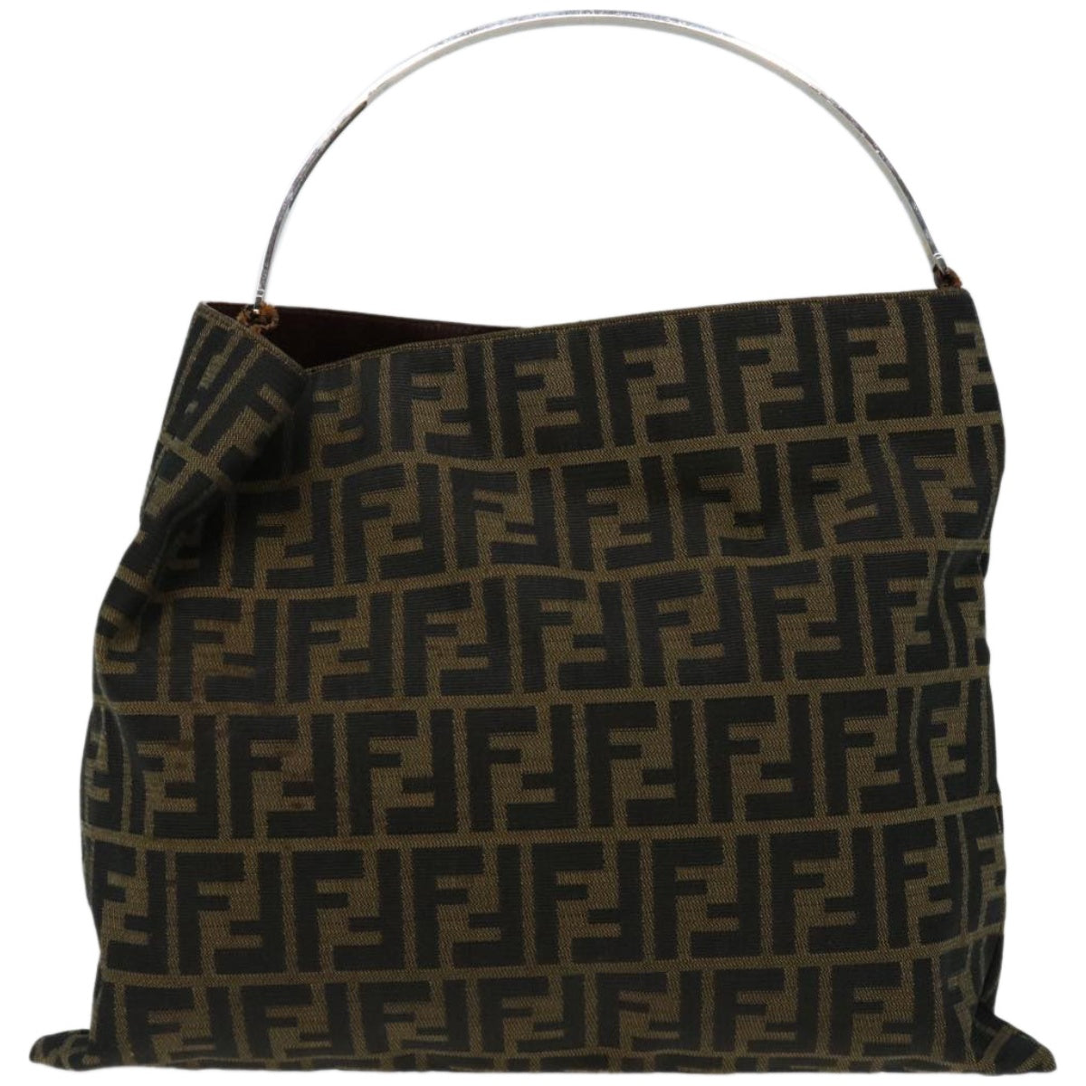 FENDI Zucca Canvas Hand Bag Black Brown Auth hk1112