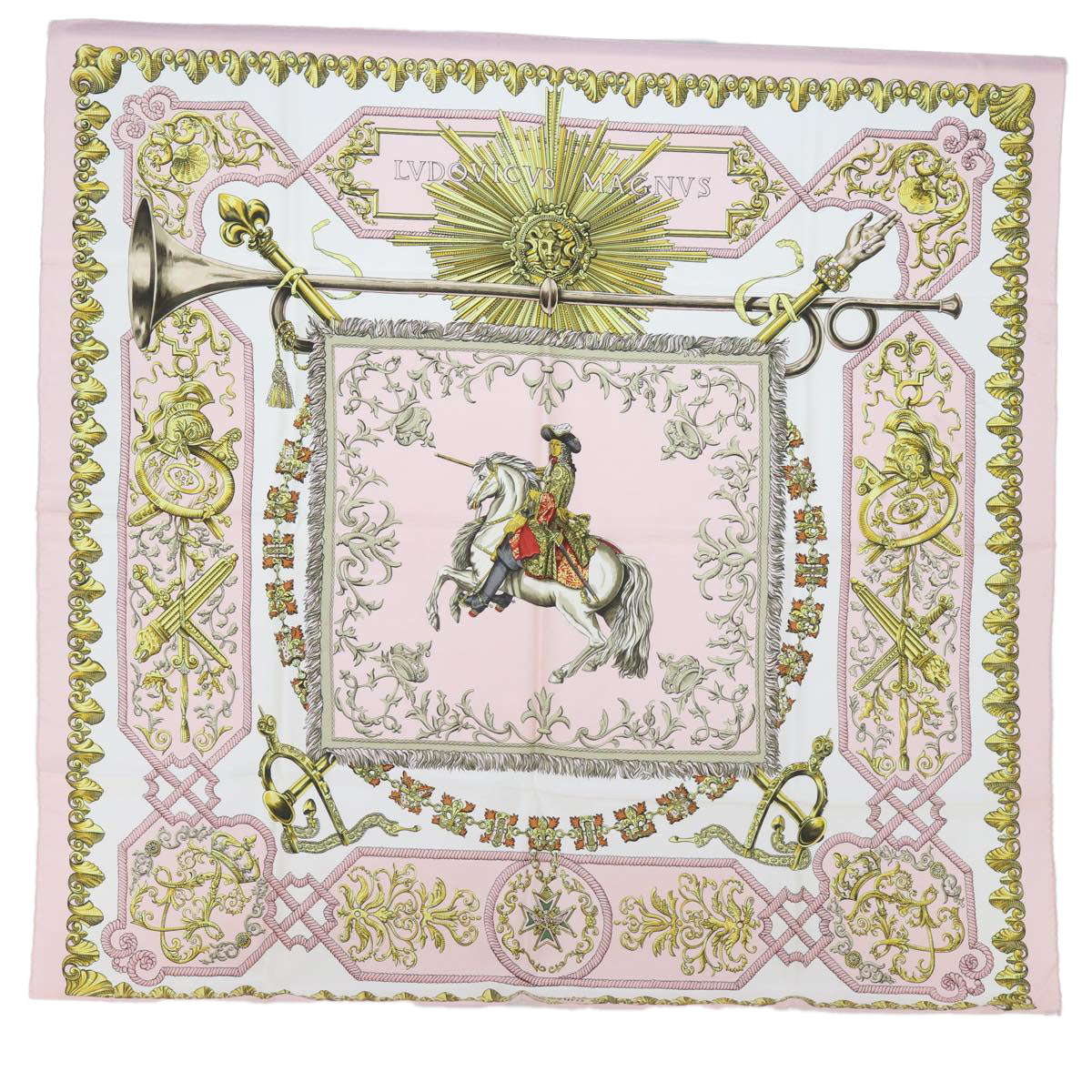 HERMES Carre 90 LUDOVICUS MAGNUS Scarf Silk Pink Auth hk1127