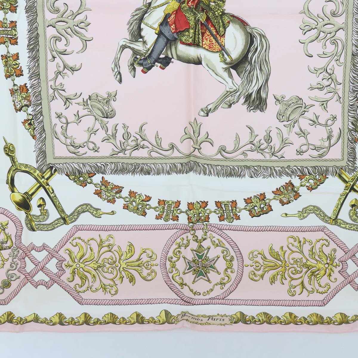 HERMES Carre 90 LUDOVICUS MAGNUS Scarf Silk Pink Auth hk1127