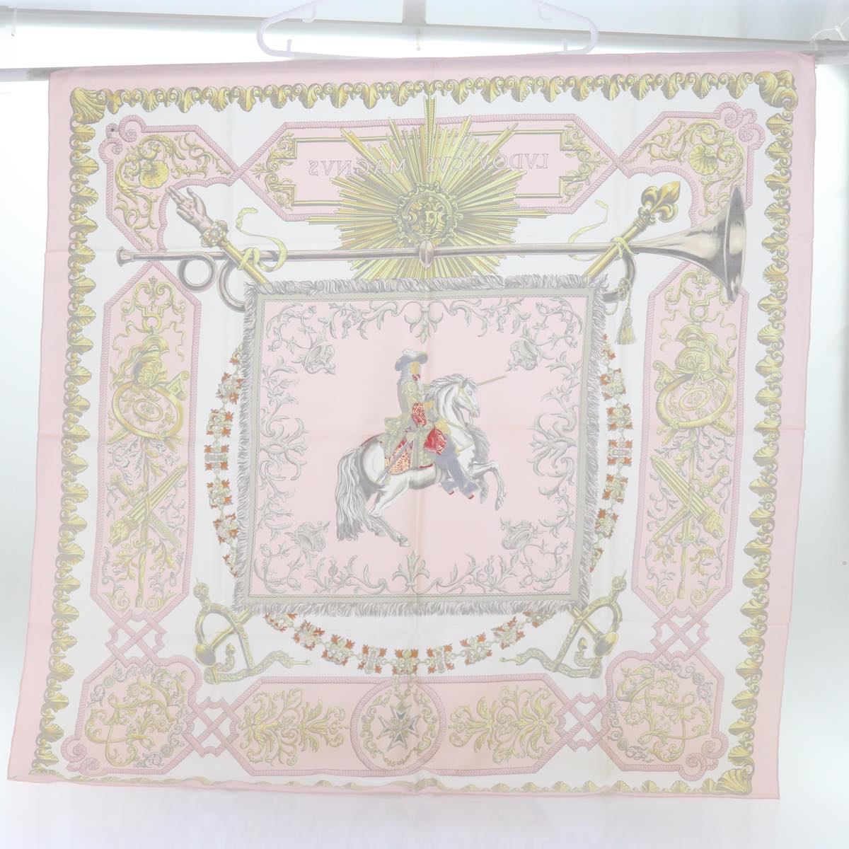 HERMES Carre 90 LUDOVICUS MAGNUS Scarf Silk Pink Auth hk1127