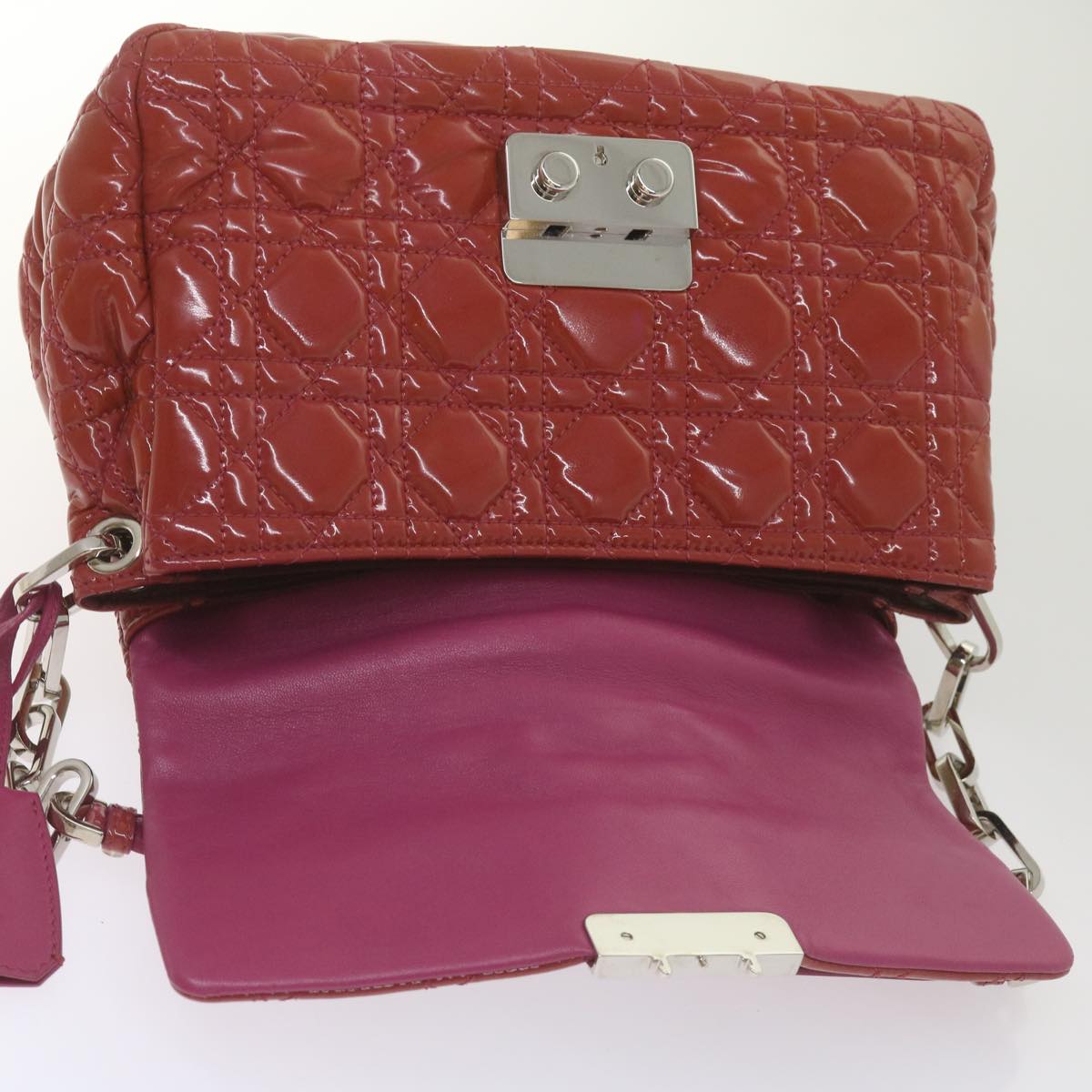 Christian Dior Canage Newlock Shoulder Bag patent Red Auth hk1131