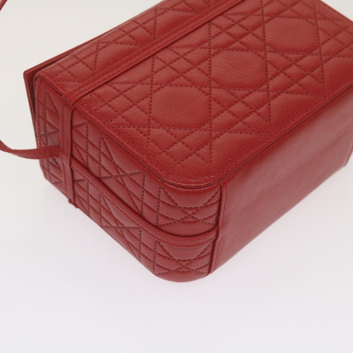 Christian Dior Canage Vanity Cosmetic Pouch Leather Red Auth hk1134