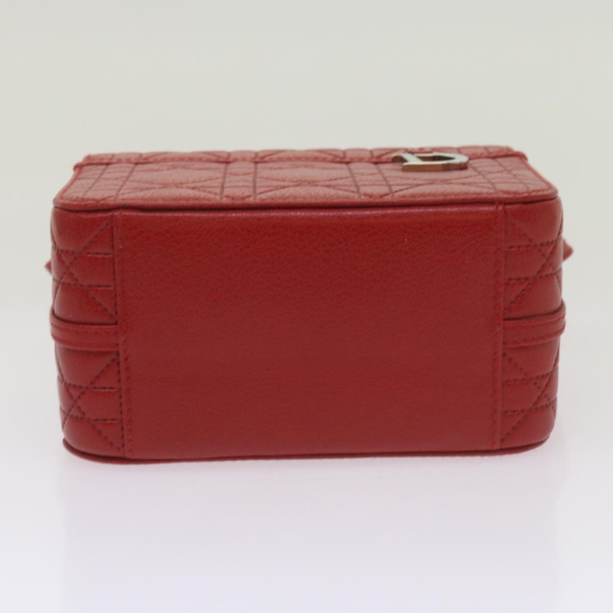 Christian Dior Canage Vanity Cosmetic Pouch Leather Red Auth hk1134