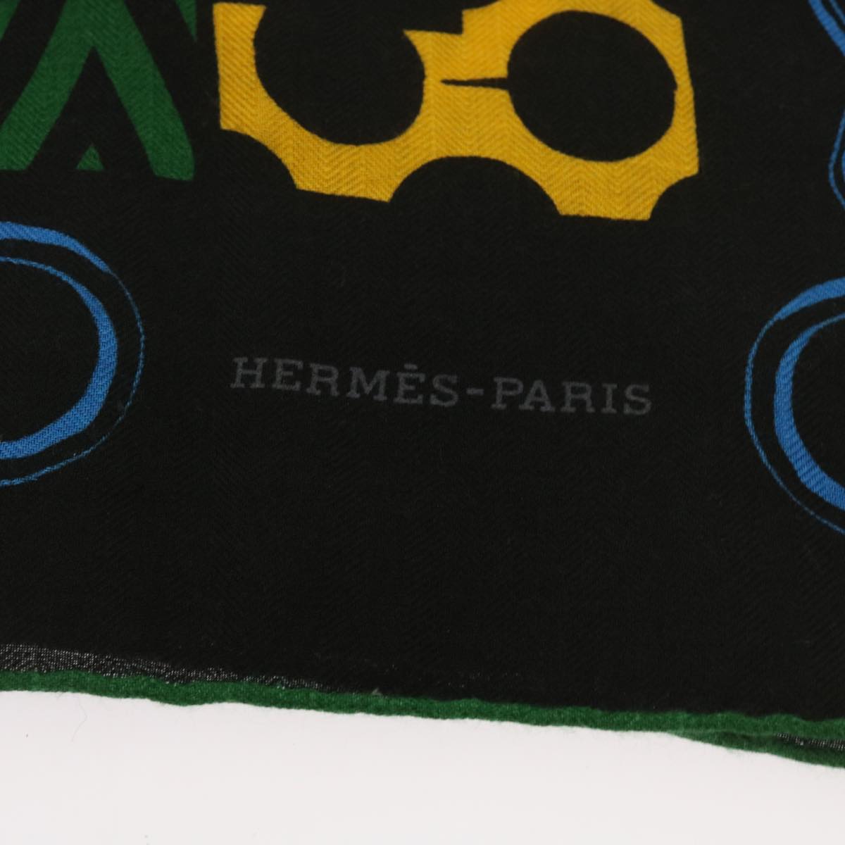 HERMES Carre Geant LISTE EN CHAINES Scarf Cashmere Black Auth hk1139