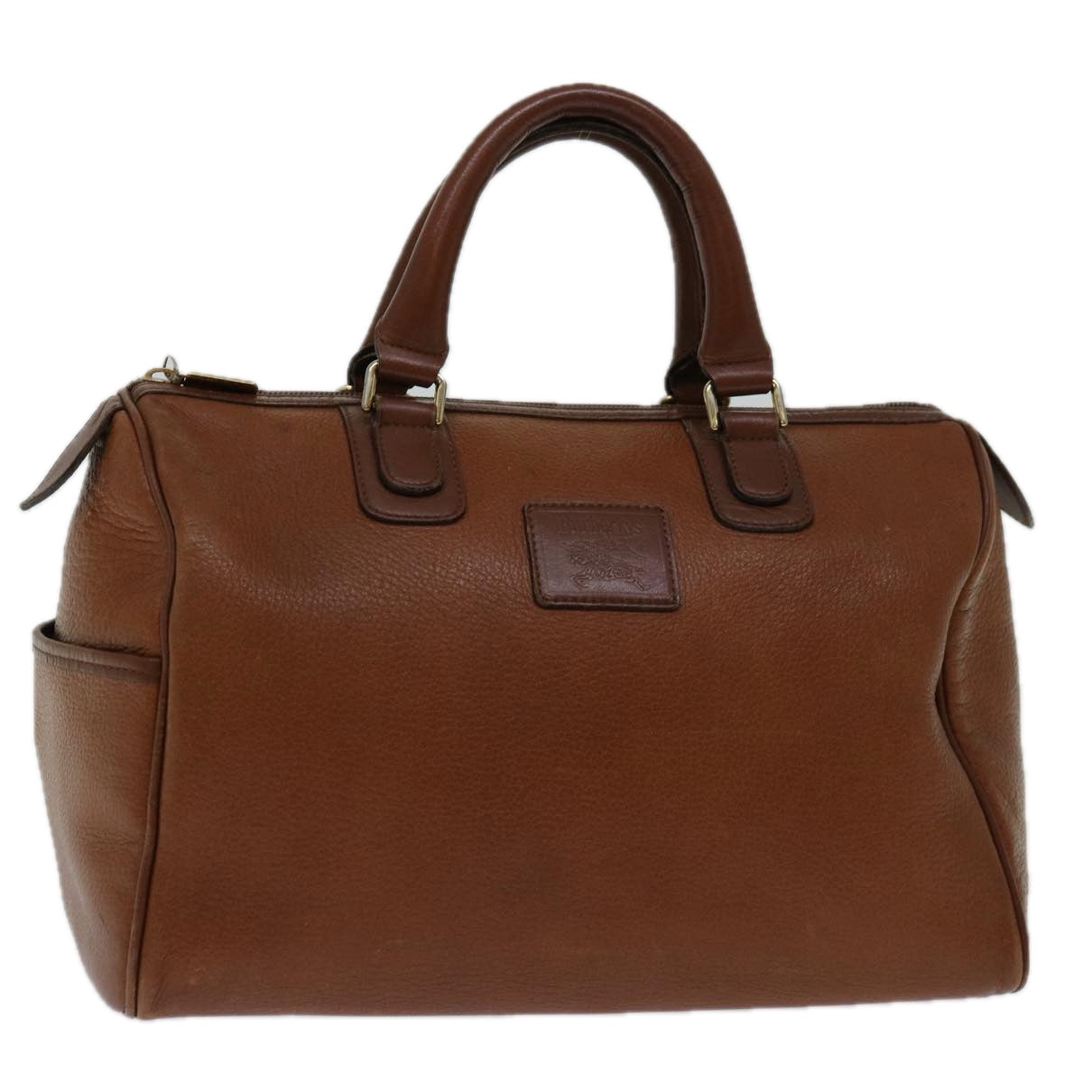 Burberrys Boston Bag Leather Brown Auth hk1146