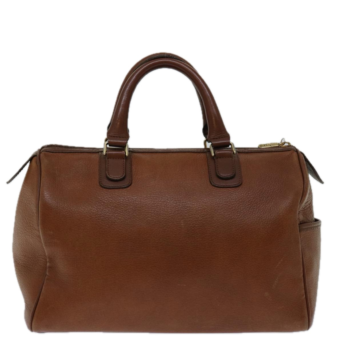 Burberrys Boston Bag Leather Brown Auth hk1146