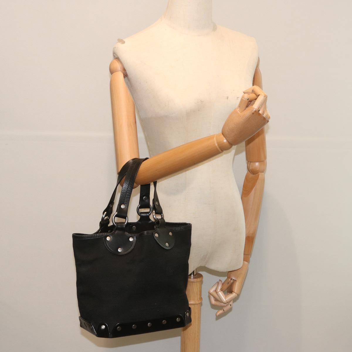 BALLY Hand Bag Canvas Black Auth hk1147