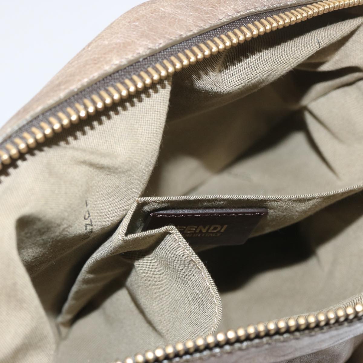 FENDI Shoulder Bag Leather Bronze Auth hk1152