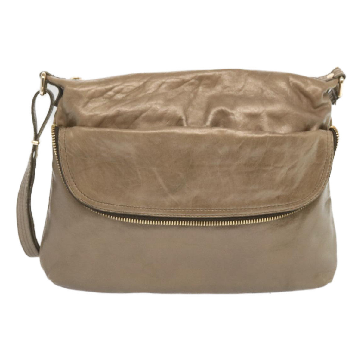 FENDI Shoulder Bag Leather Bronze Auth hk1152