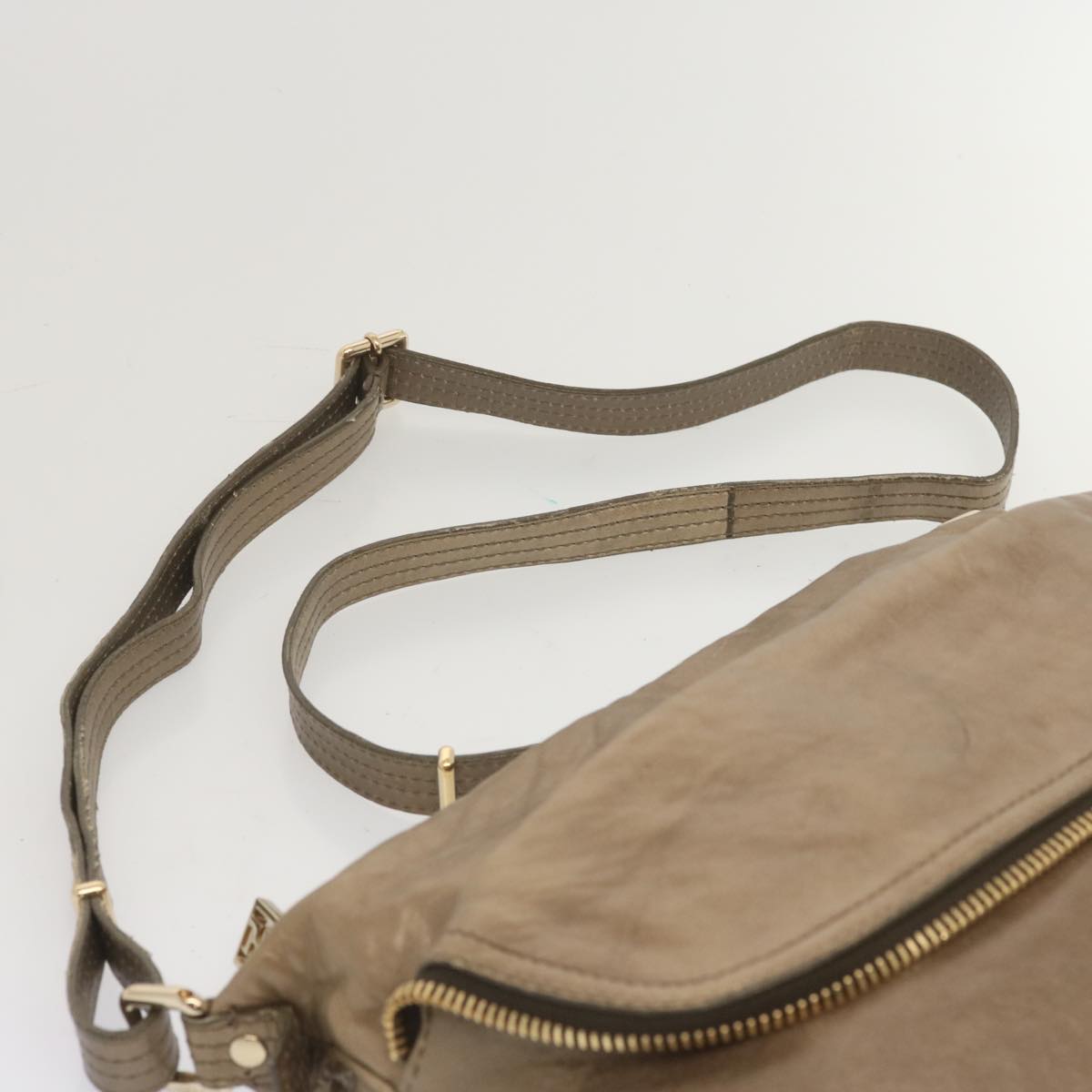 FENDI Shoulder Bag Leather Bronze Auth hk1152