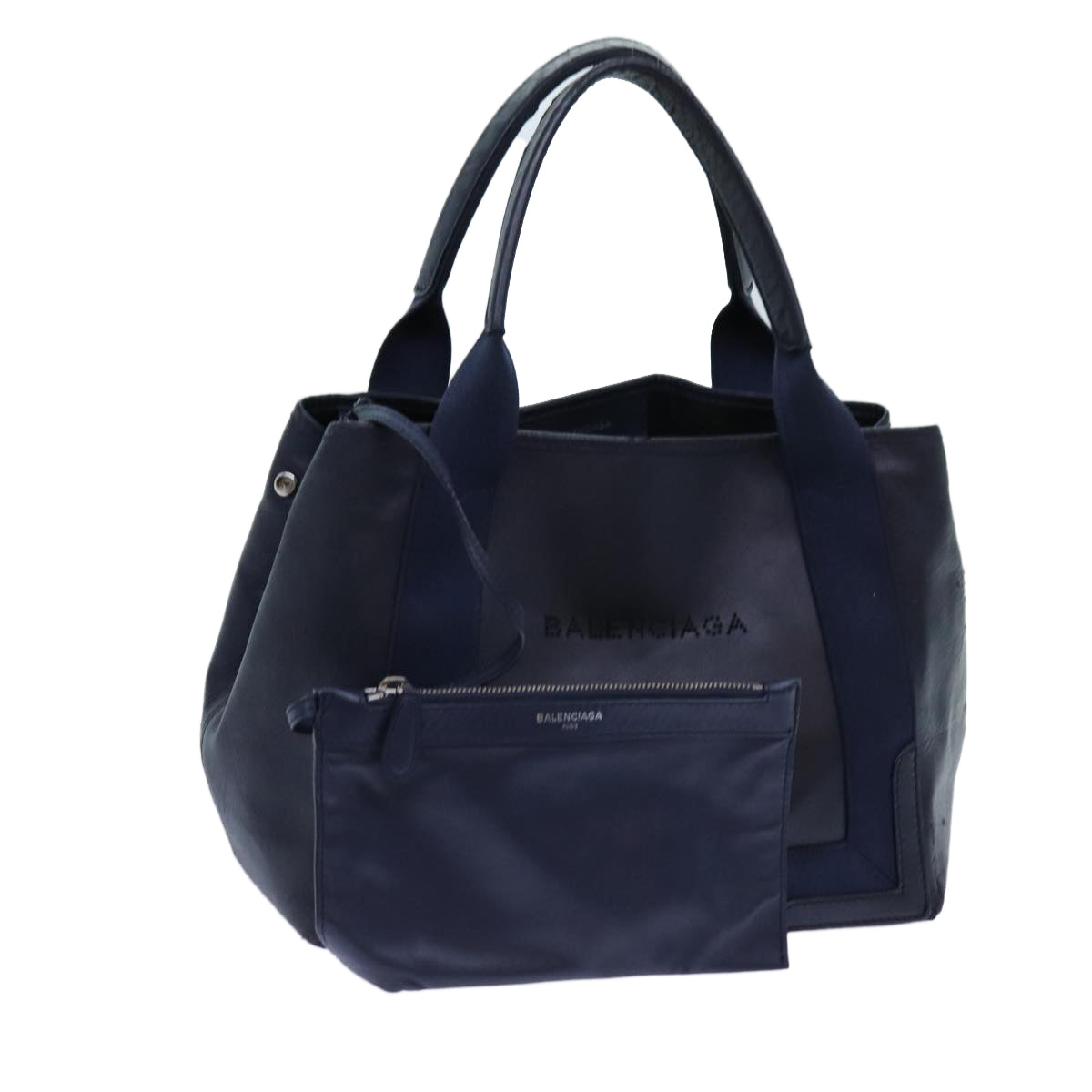 BALENCIAGA Cabas Hand Bag Leather Navy Auth hk1228