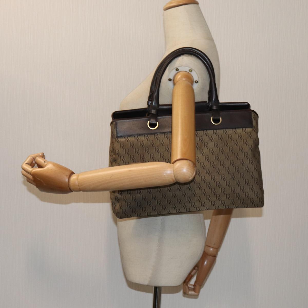 BOTTEGAVENETA Hand Bag Canvas Beige Auth hk1231