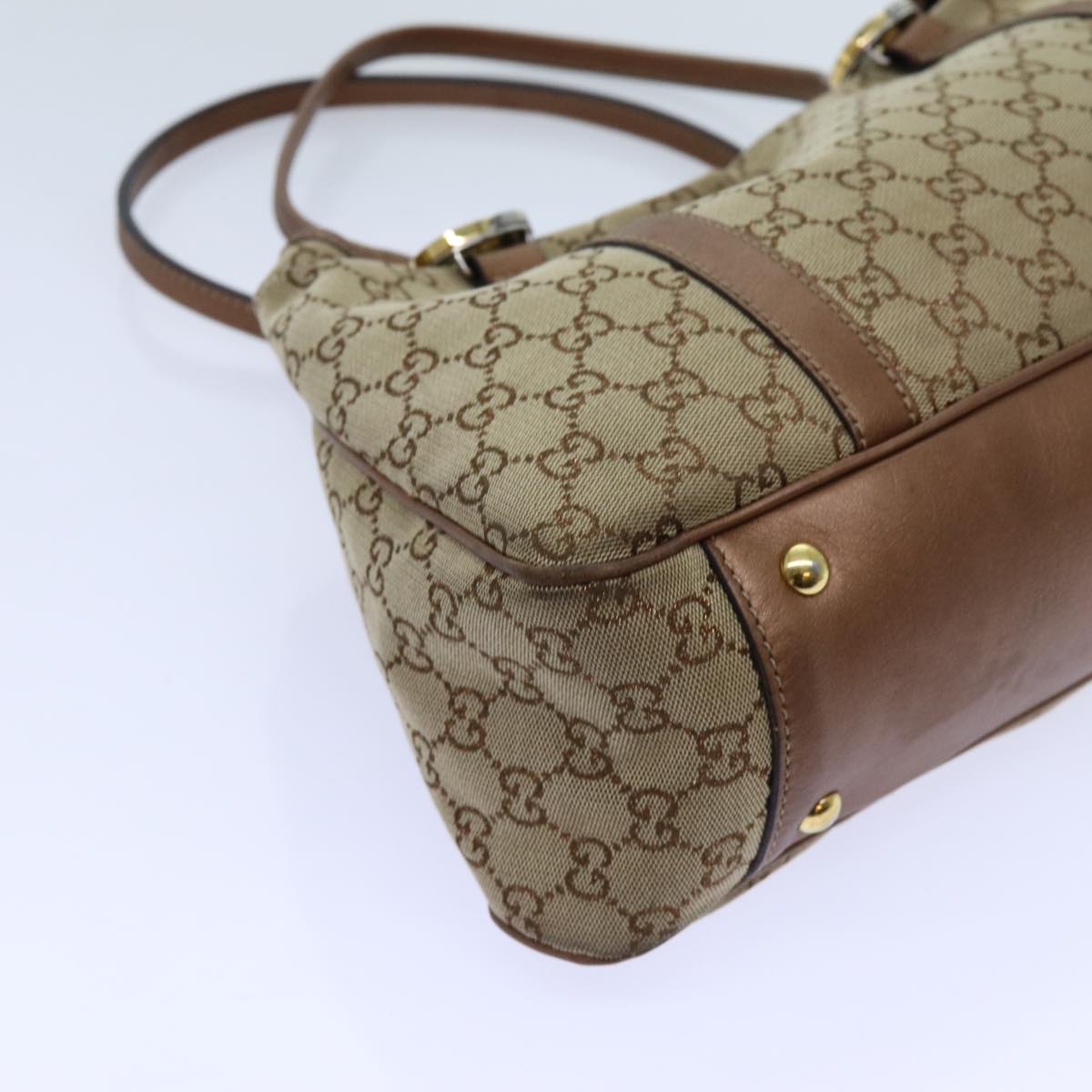 GUCCI GG Twins Canvas Tote Bag Beige Bronze Auth hk1236