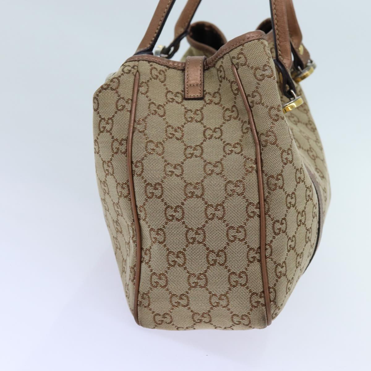 GUCCI GG Twins Canvas Tote Bag Beige Bronze Auth hk1236