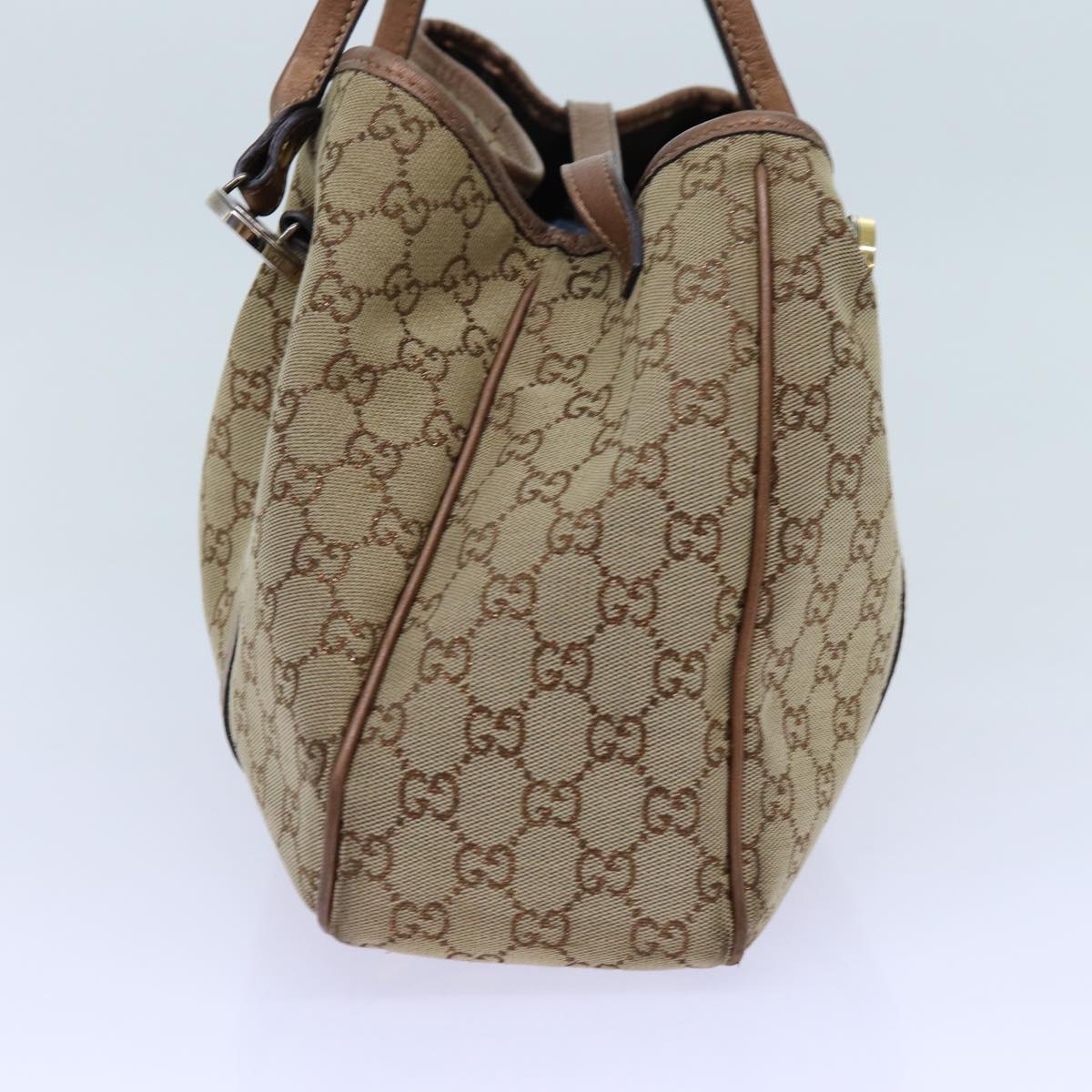 GUCCI GG Twins Canvas Tote Bag Beige Bronze Auth hk1236