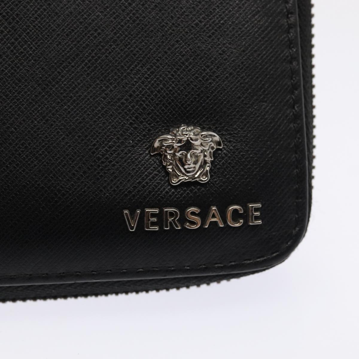 VERSACE Long Wallet Leather Black Auth hk1381