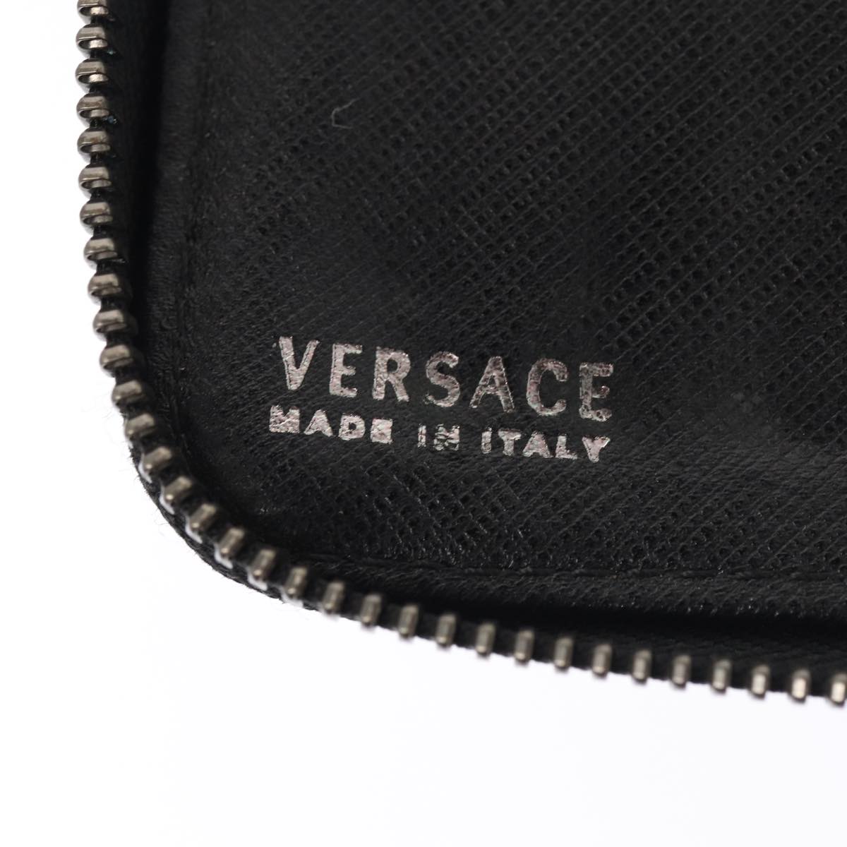 VERSACE Long Wallet Leather Black Auth hk1381