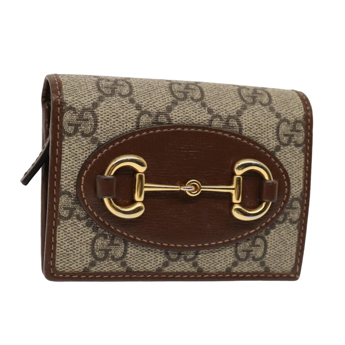 GUCCI Horsebit GG Supreme Compact Wallet PVC Beige 621887 Auth hk1408