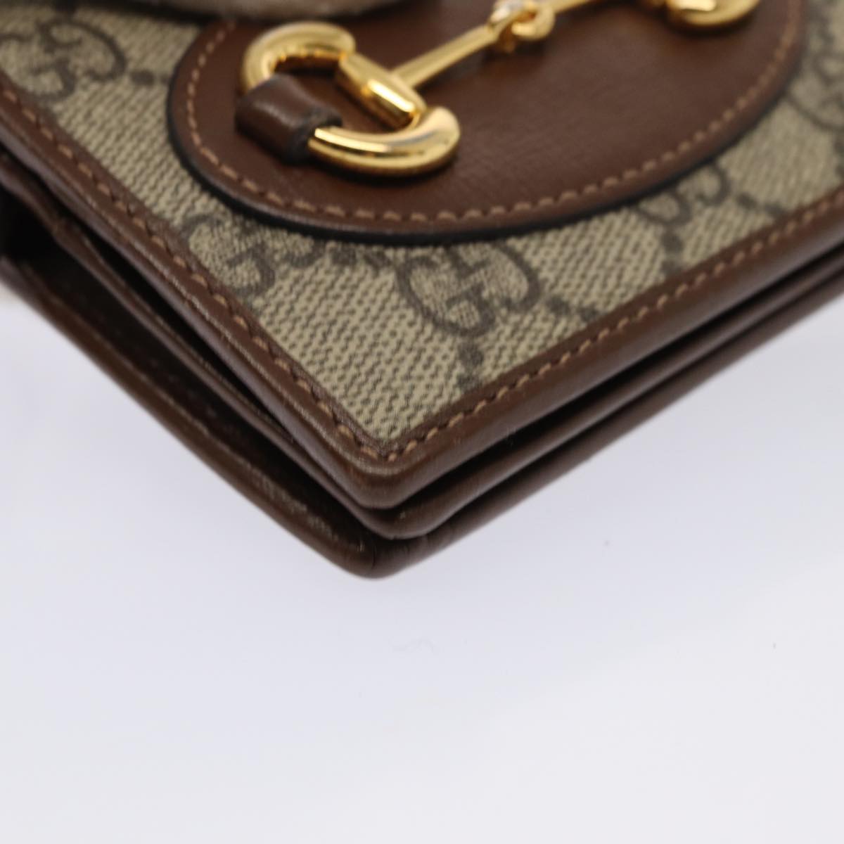 GUCCI Horsebit GG Supreme Compact Wallet PVC Beige 621887 Auth hk1408