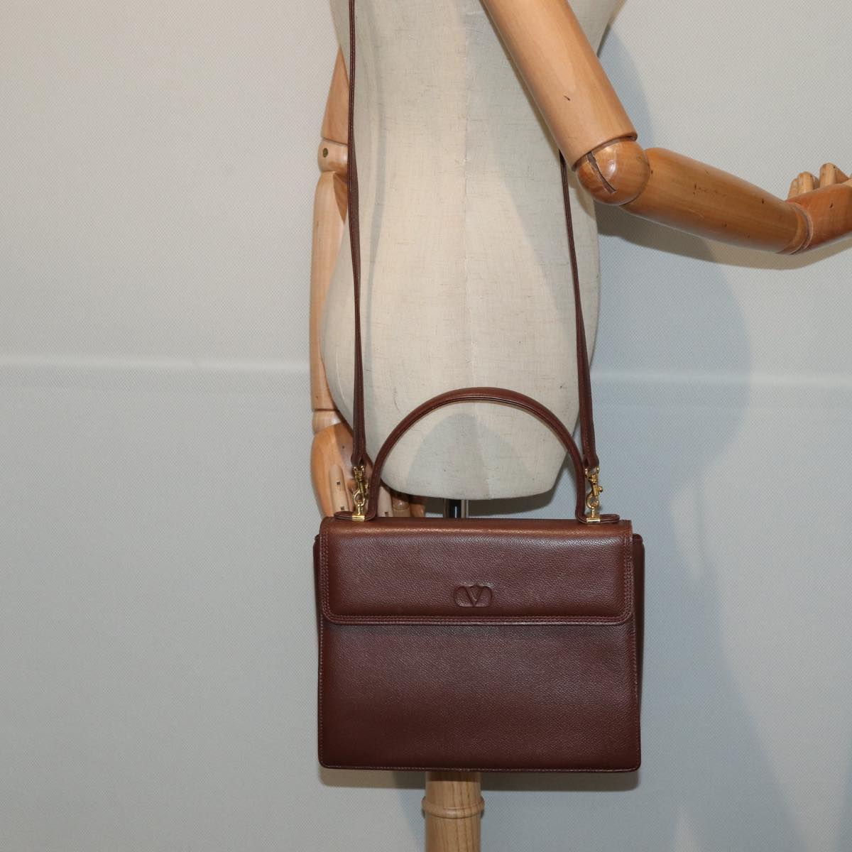 VALENTINO Hand Bag Leather 2way Brown Auth hk1422