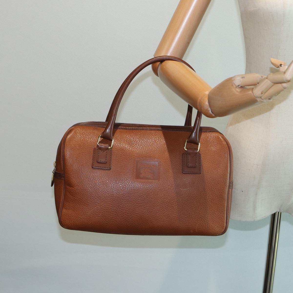 Burberrys Hand Bag Leather Brown Auth hk1457