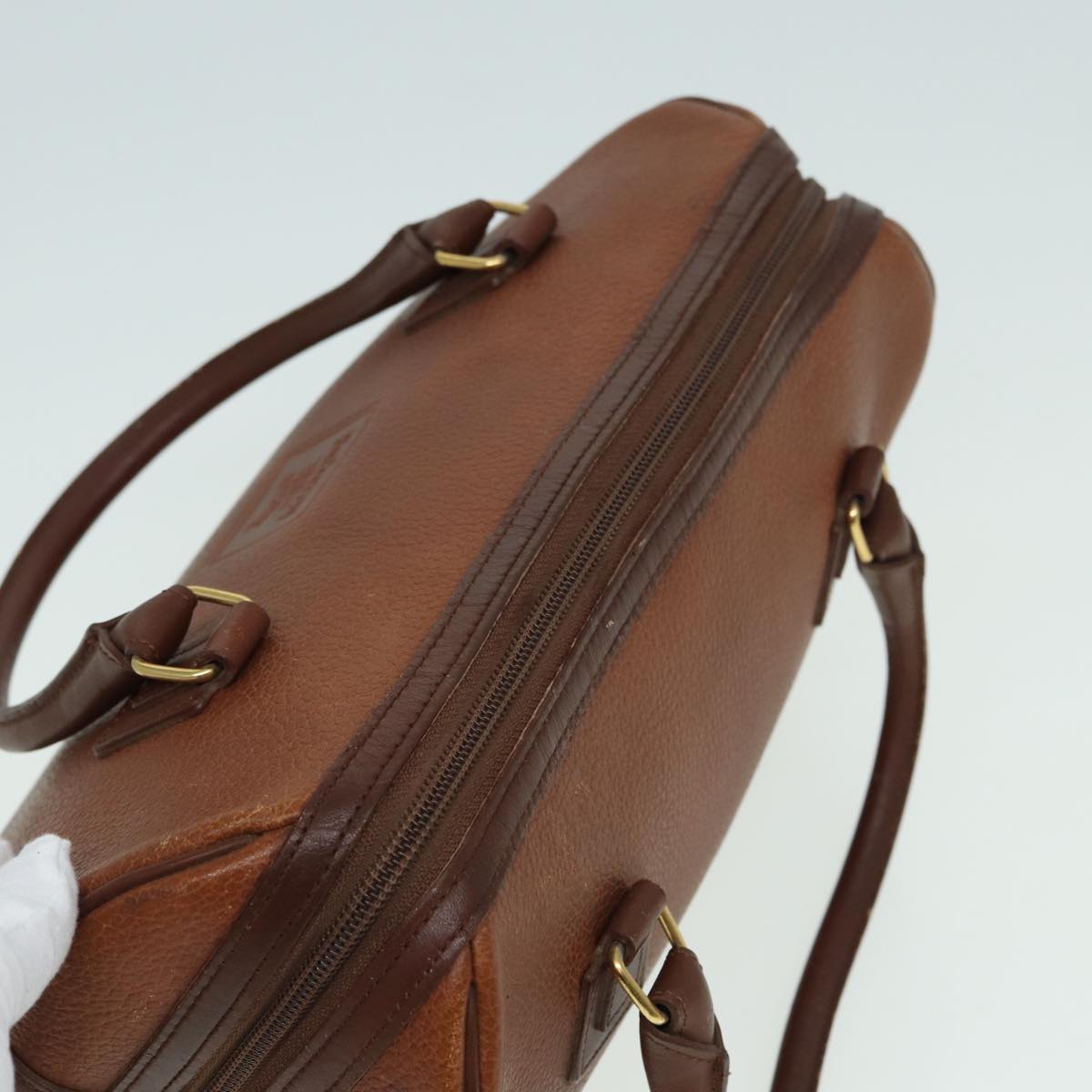 Burberrys Hand Bag Leather Brown Auth hk1457