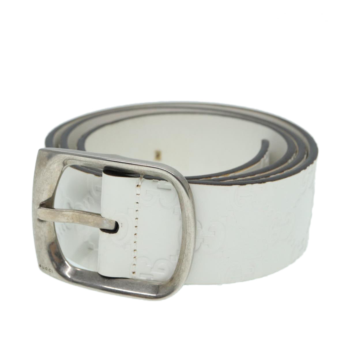 GUCCI GG Canvas Guccissima Belt Leather 40.9"" White 211562 Auth hk1556