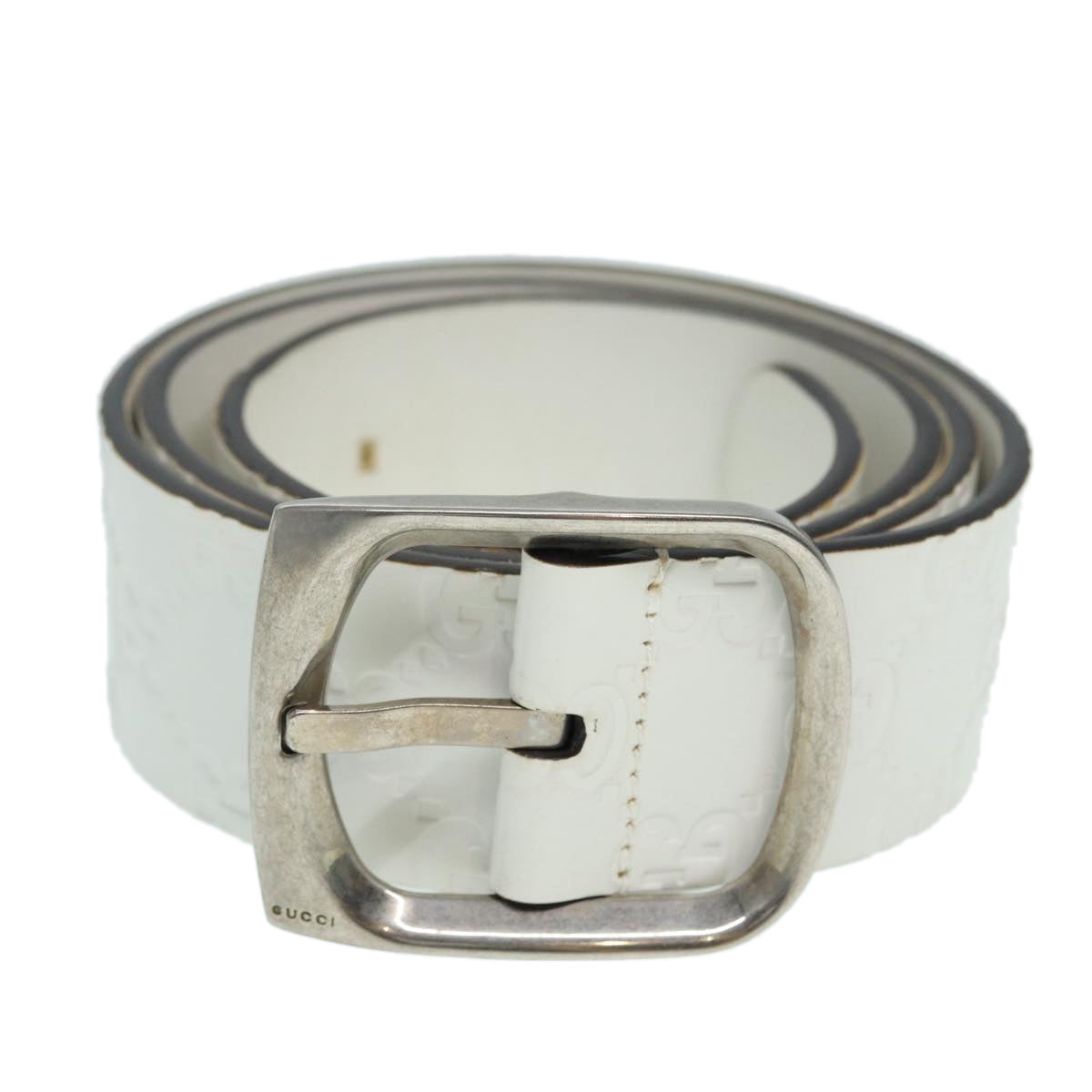 GUCCI GG Canvas Guccissima Belt Leather 40.9"" White 211562 Auth hk1556