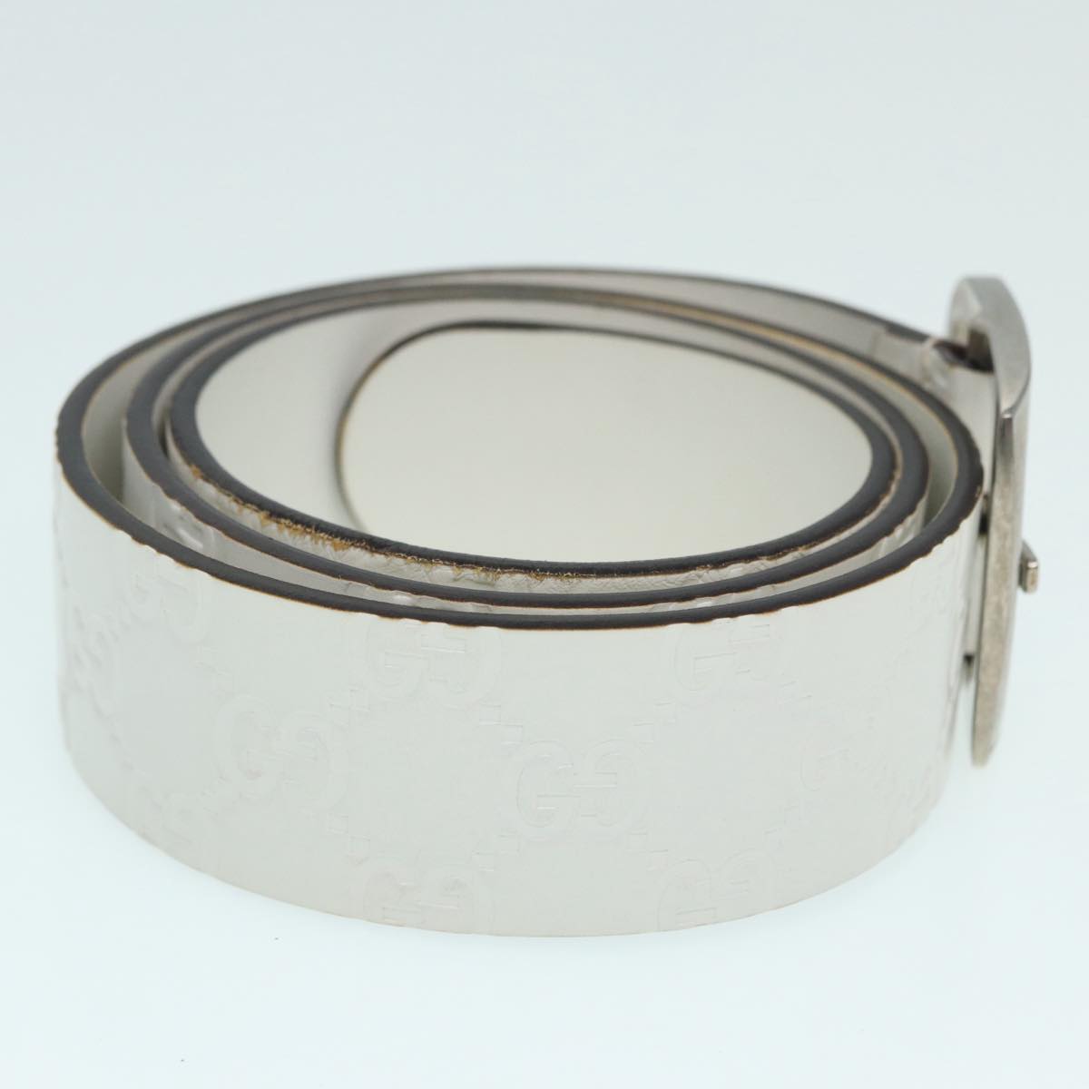 GUCCI GG Canvas Guccissima Belt Leather 40.9"" White 211562 Auth hk1556